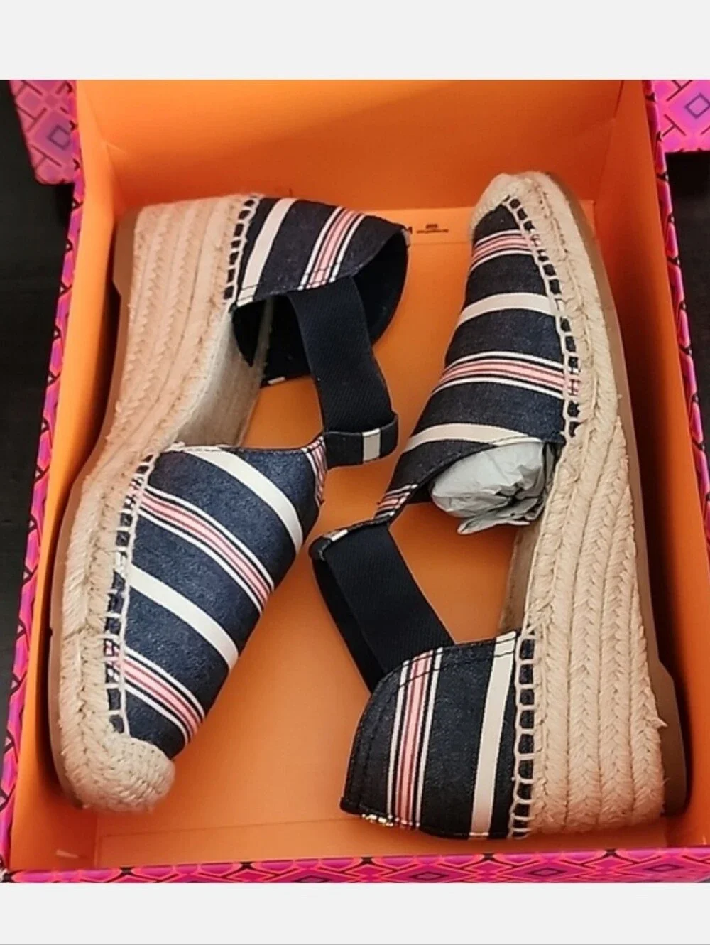 Tory Burch Catalina 3 50mm Espadrille Striped Canvas/Elastic Size 8